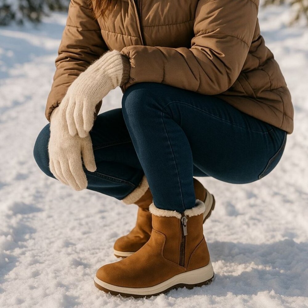 New Khombu 7 Boots Womens Fuzzy Sienna Winter Snow Vegan Leather Faux Fur Shoes